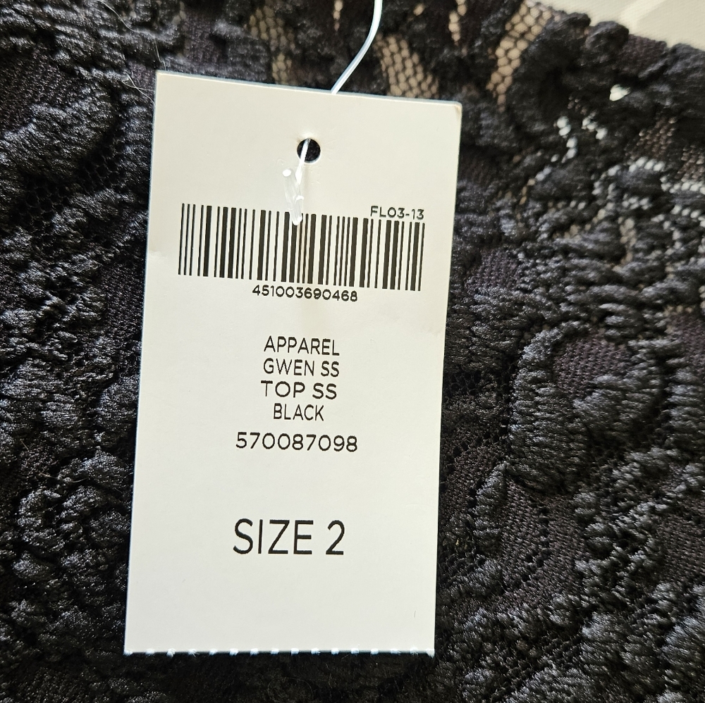 NWT Chico's Textured Black Lace Cap Sleeve Top Size 2 Womens Large - Picture 11 of 15